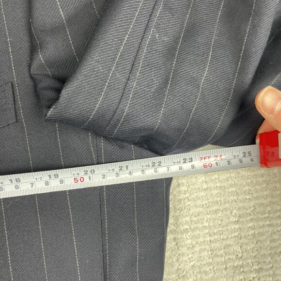 ERMENEGILDO ZEGNA Fine Worsted Super 100 Black Blazer White Chalk stripe Sz 56R - Picture 11 of 16